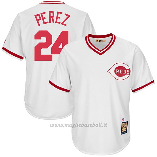 Maglia Baseball Uomo Cincinnati Reds Mensrojos 24 Tony Perez Bianco Cooperstown Collezione